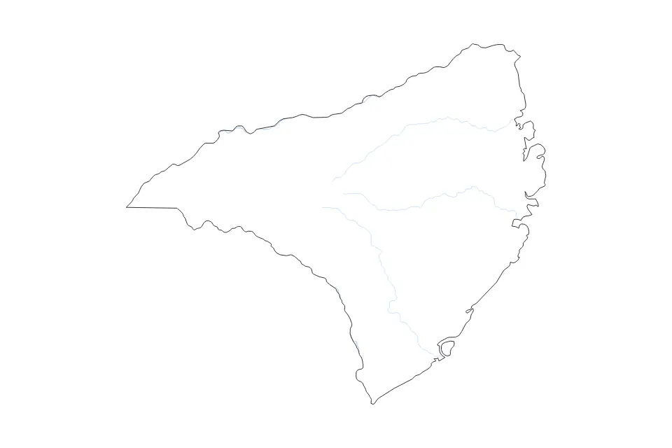 Mapa de Nampula, Mozambique de tipo contorno y ríos para África, con contorno y ríos con límites limpios.
