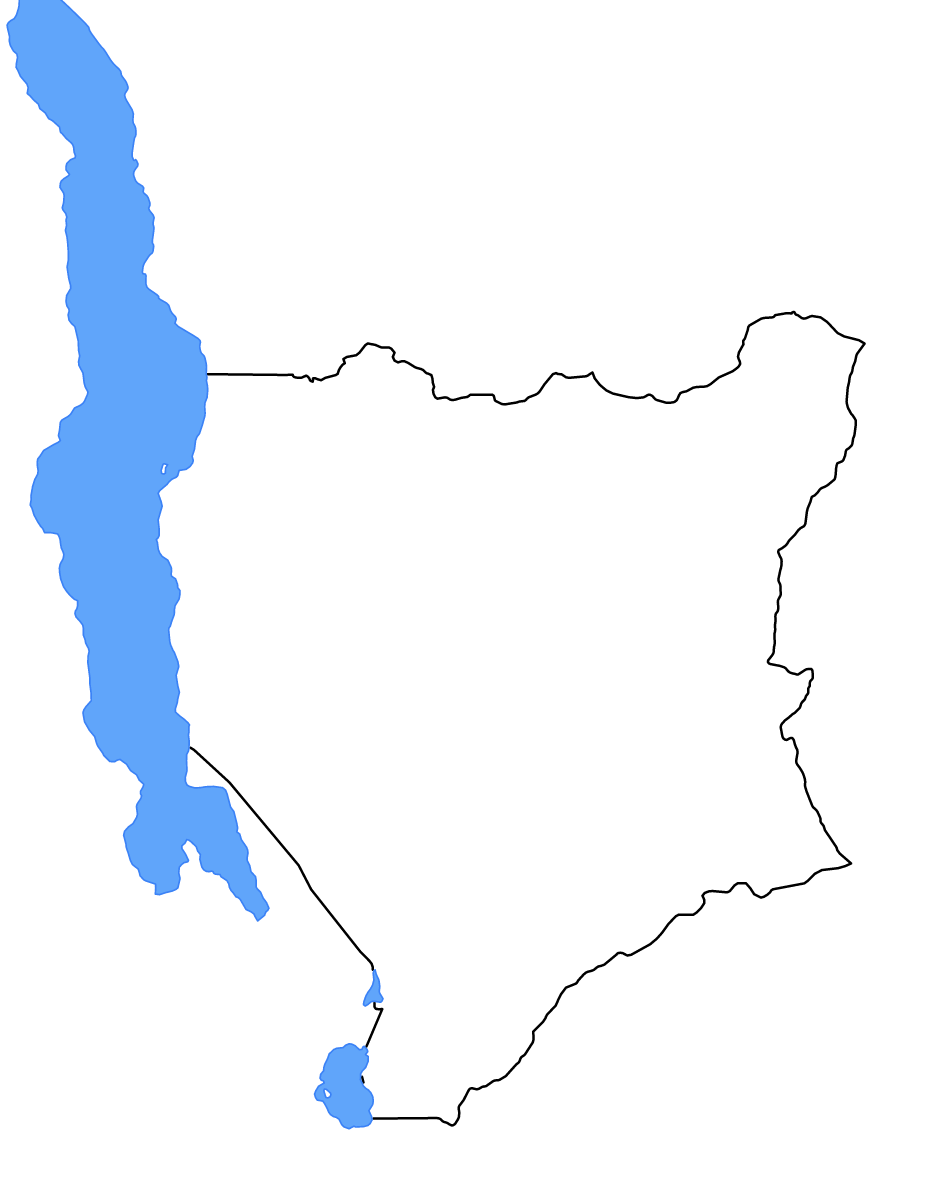 Carte de contour de Niassa, Mozambique avec lacs et rivières.
