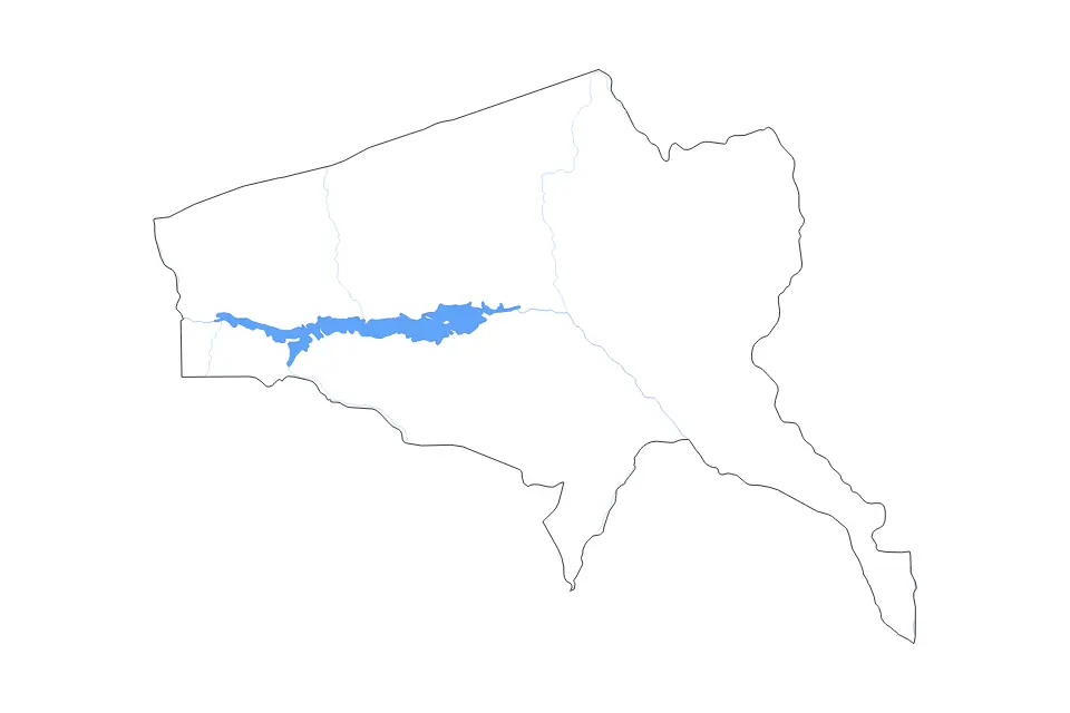 Mapa de Tete, Mozambique de tipo contorno, lagos y ríos para África, con contorno, lagos y ríos con elementos de agua como Cahora Bassa.