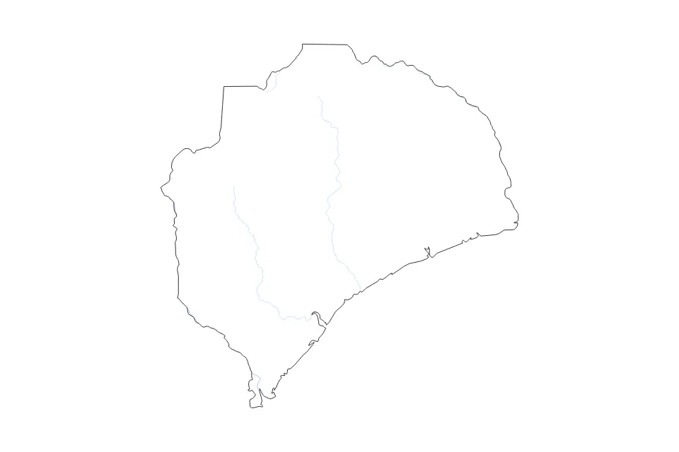 Mapa de Zambezia, Mozambique de tipo contorno y ríos para África, con contorno y ríos con límites limpios.