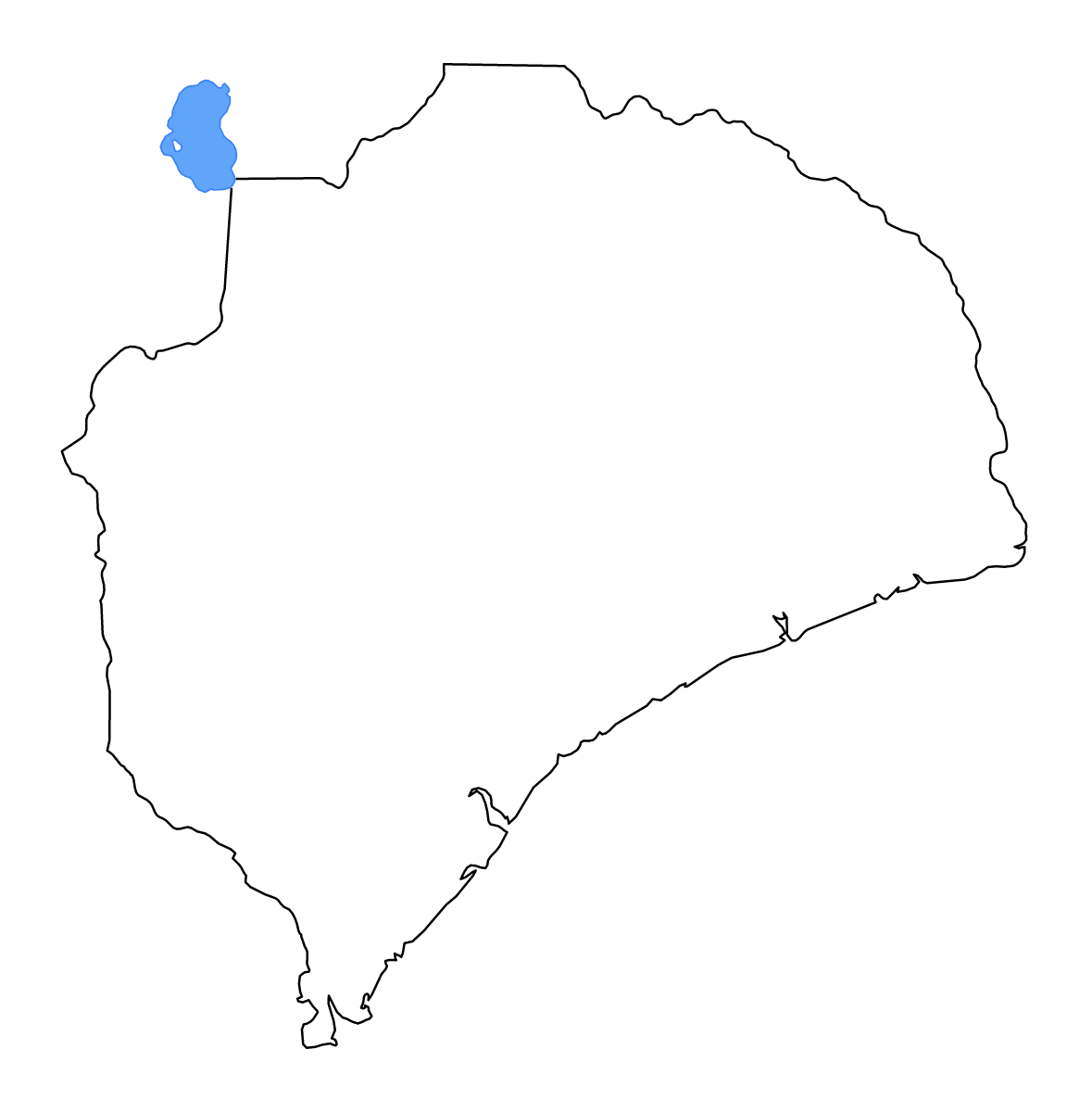 Mapa de contorno de Zambezia, Mozambique con lagos y ríos.