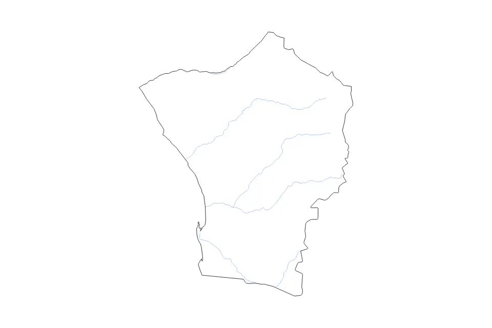 Outline map of Erongo, Namibia with subdivision borders and rivers.