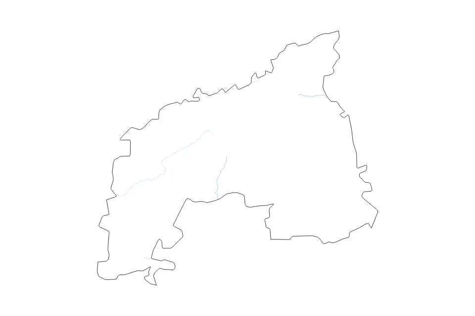 Outline map of Khomas, Namibia with subdivision borders and rivers.