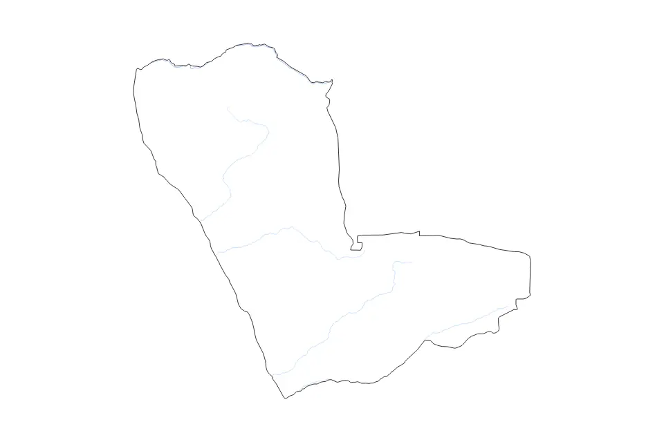 Outline map of Kunene, Namibia with subdivision borders and rivers.