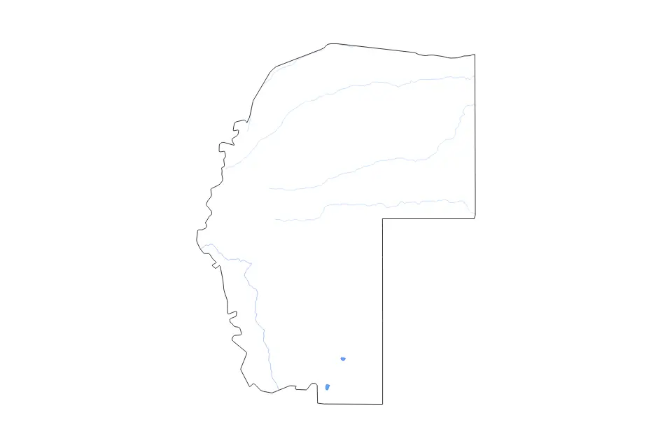 Mapa de Omaheke, Namibia de tipo contorno, lagos y ríos para África, con contorno, lagos y ríos con límites limpios.
