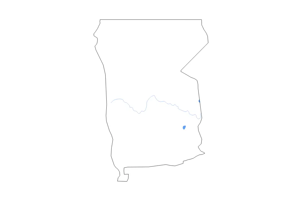 Outline map of Omusati, Namibia with subdivision borders and rivers.