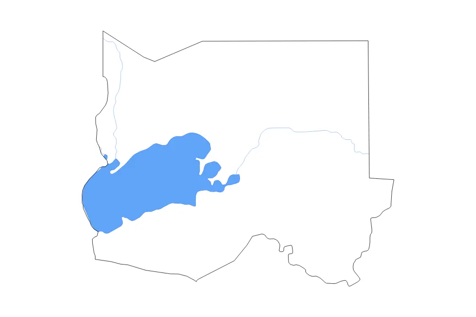 Mapa de Oshikoto, Namibia de tipo contorno, lagos y ríos para África, con contorno, lagos y ríos con elementos de agua como Etosha Pan.