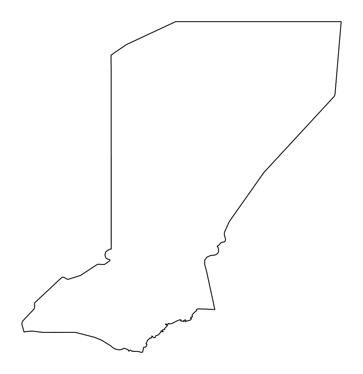 Mapa de contorno de Diffa, Niger con ríos.