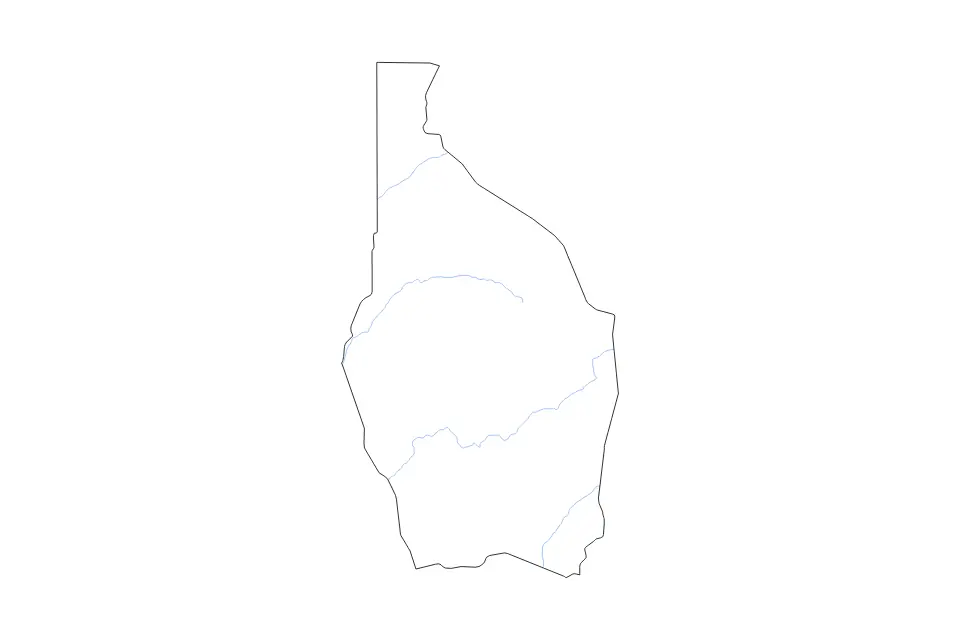 Outline map of Tahoua Department, Niger with subdivision borders and rivers.