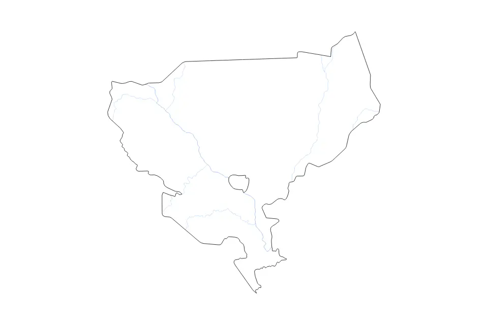 Mapa de Tillabéri, Niger de tipo contorno y ríos para África, con contorno y ríos con límites limpios.