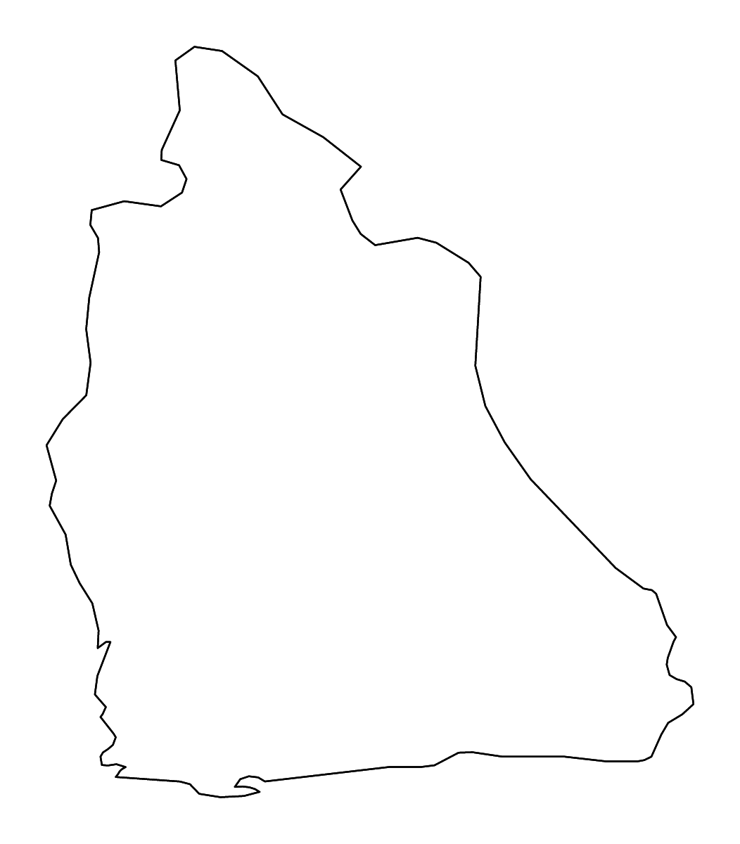 Mapa de contorno de Akwa Ibom State, Nigeria con ríos.