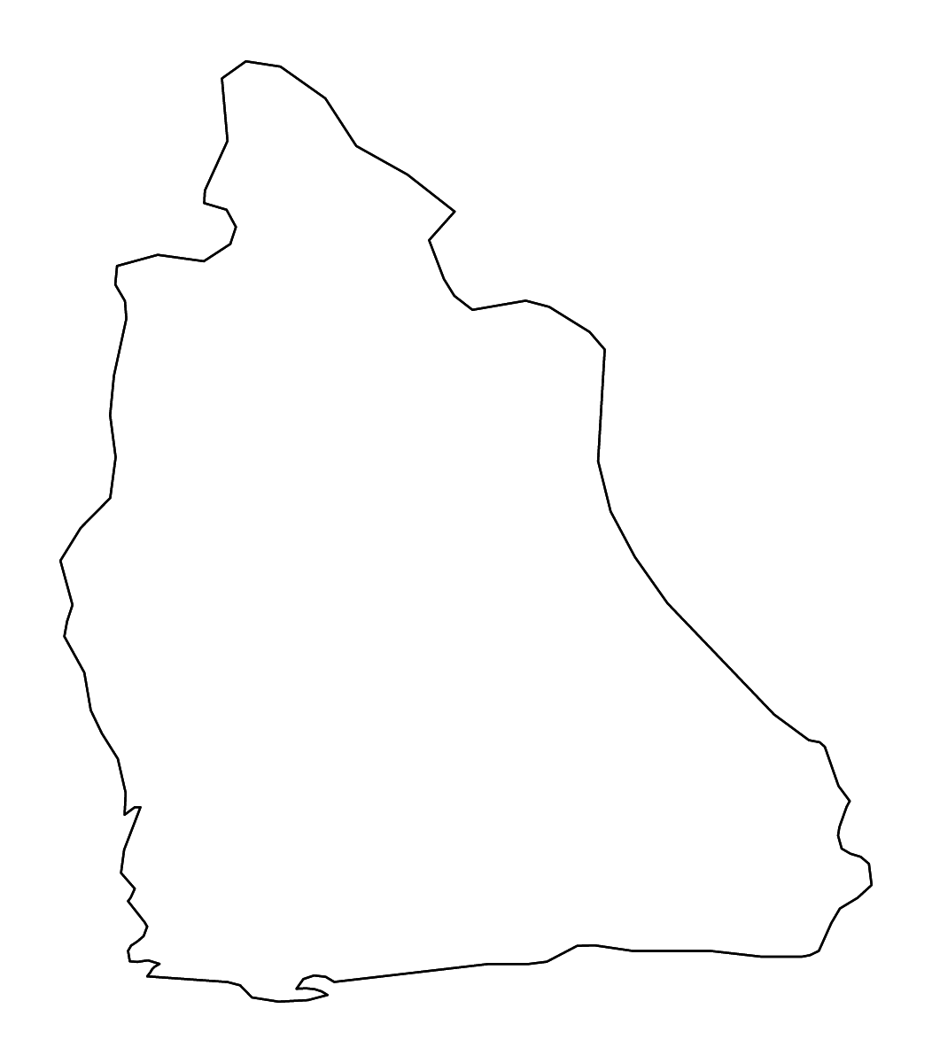 Mapa de contorno de Akwa Ibom State, Nigeria con ríos.