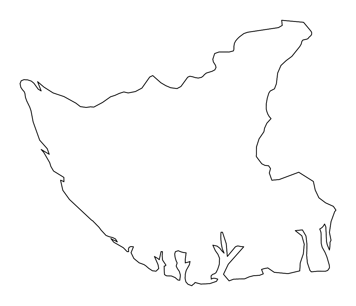 Mapa de contorno de Bayelsa State, Nigeria con ríos.