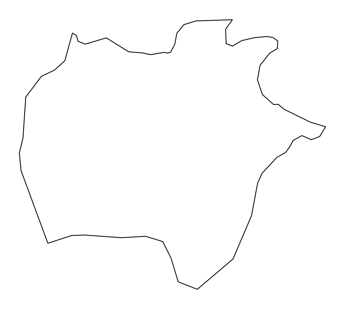 Outline map of Ekiti State, Nigeria with rivers.