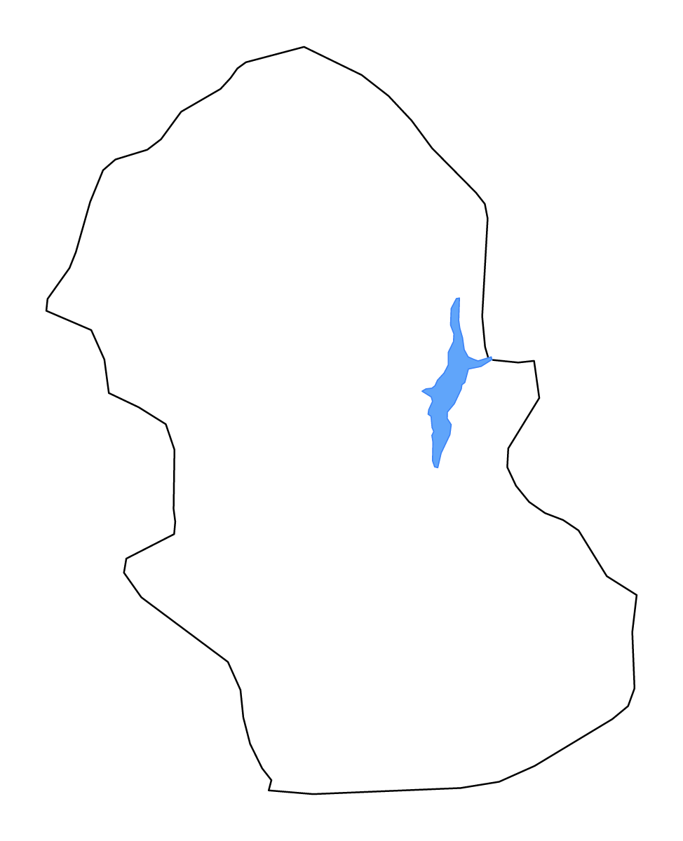 Outline map of Gombe State, Nigeria with lakes and rivers.
