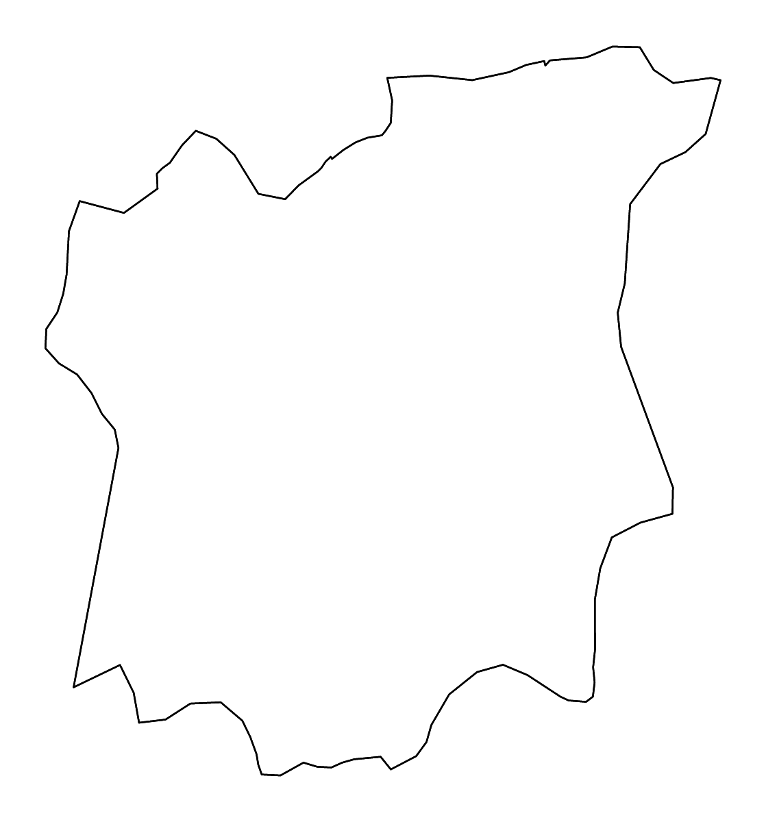 Mapa de contorno de Osun State, Nigeria con ríos.