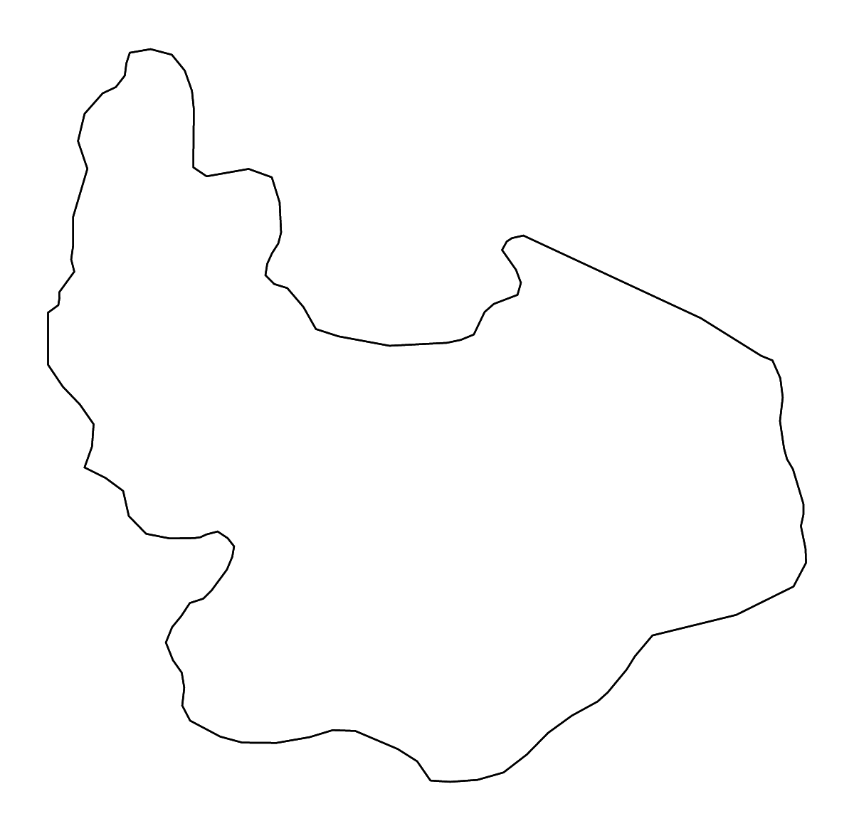 Mapa de contorno de Plateau State, Nigeria con ríos.