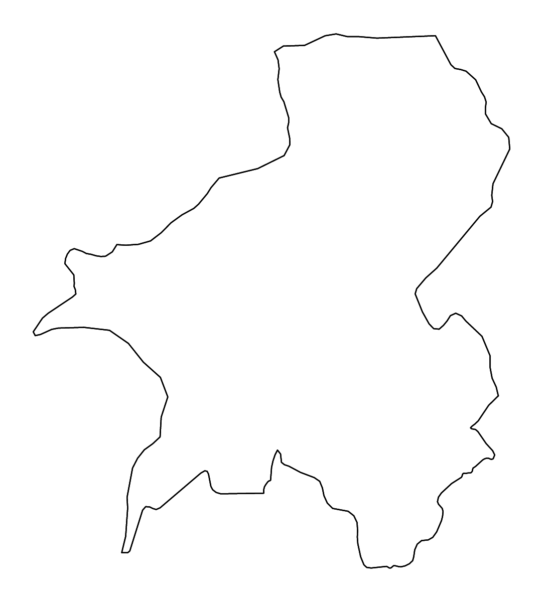 Mapa de contorno de Taraba State, Nigeria con ríos.