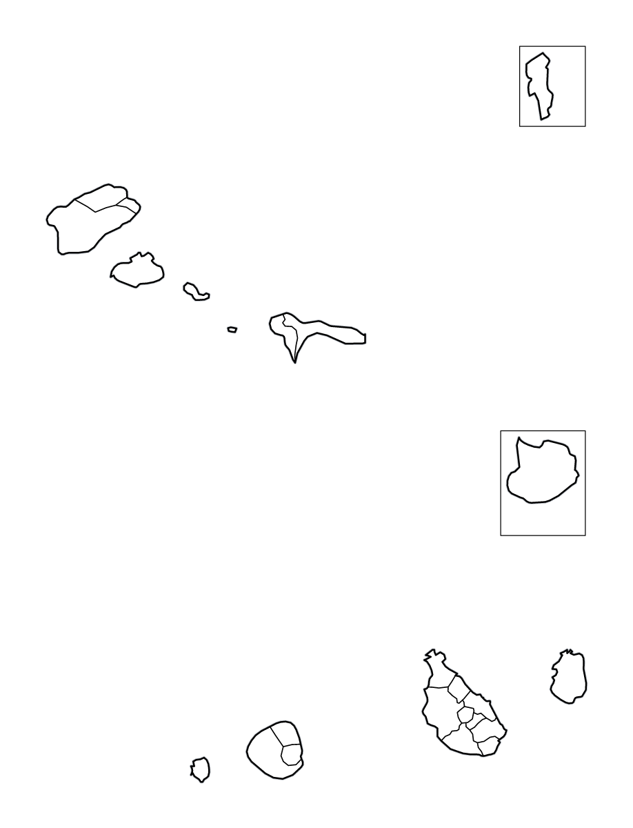 Mapa de contorno de Republic of Cabo Verde con límites administrativos internos.