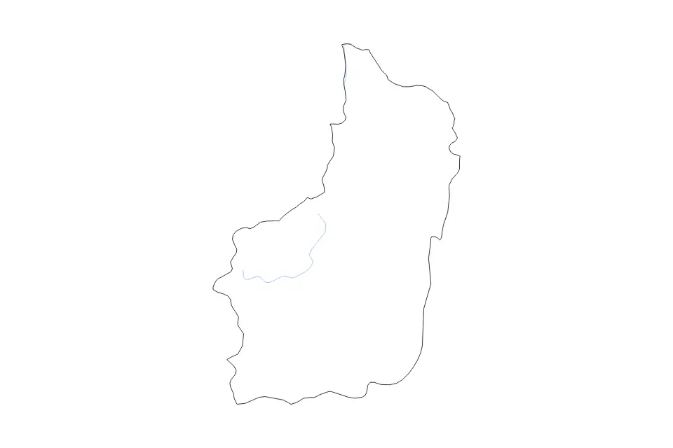 Outline map of Southern, Rwanda with subdivision borders and rivers.