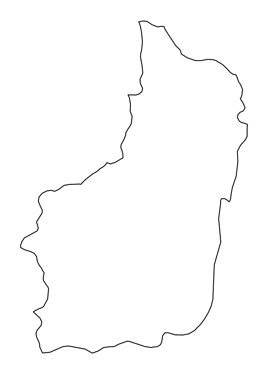 Mapa de contorno de Southern, Rwanda con ríos.