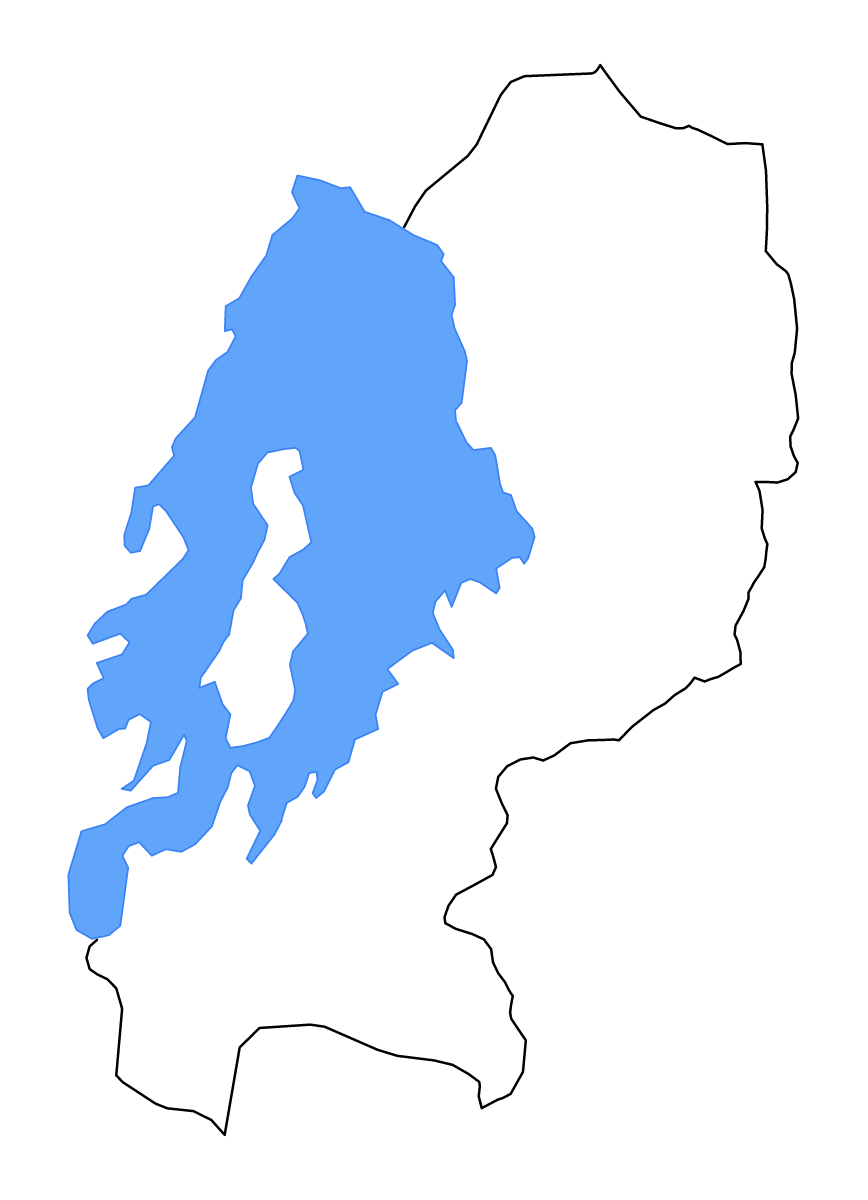 Mapa de contorno de Western, Rwanda con lagos y ríos.