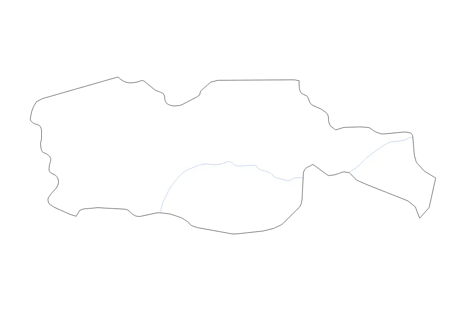 Outline map of Diourbel, Senegal with subdivision borders and rivers.