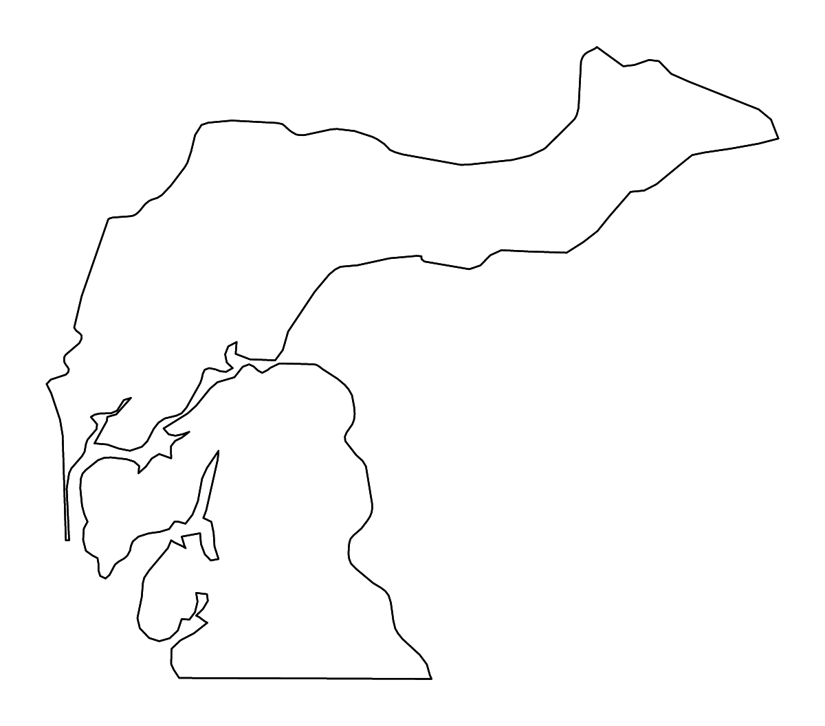 Outline map of Fatick, Senegal with rivers.