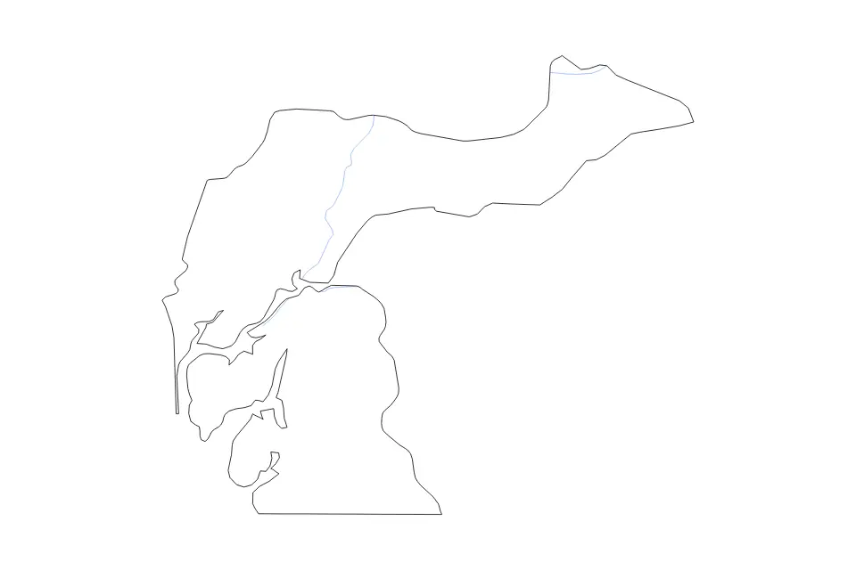Outline map of Fatick, Senegal with subdivision borders and rivers.