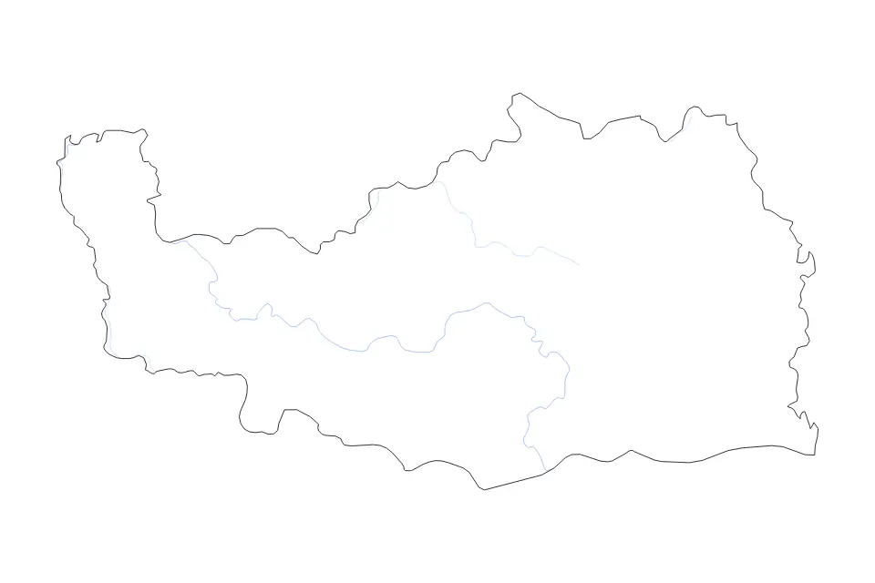 Mapa de Kédougou, Senegal de tipo contorno y ríos para África, con contorno y ríos con límites limpios.