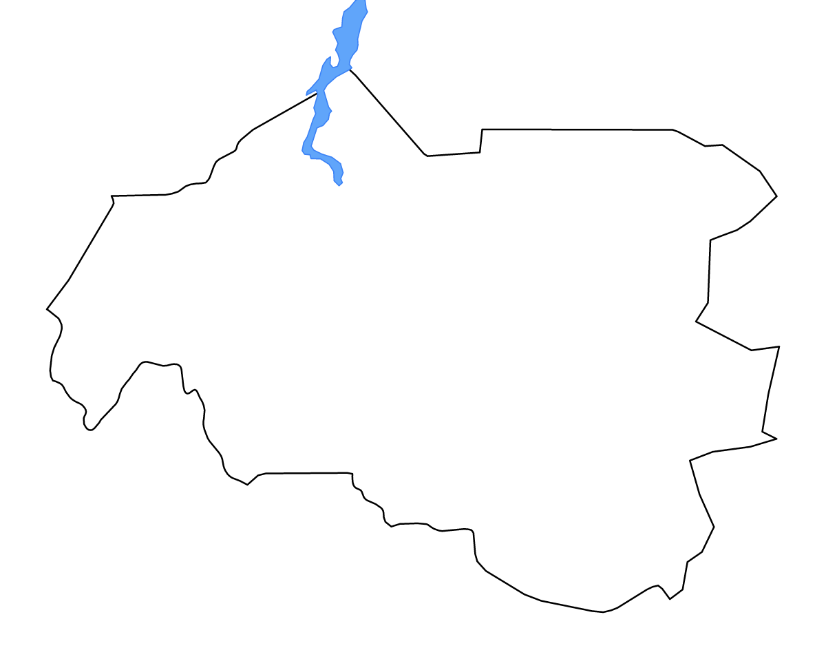 Mapa de contorno de Louga, Senegal con lagos y ríos.