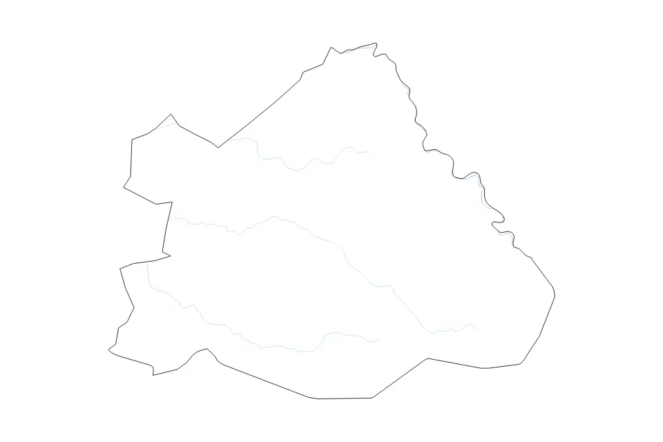 Outline map of Matam, Senegal with subdivision borders and rivers.