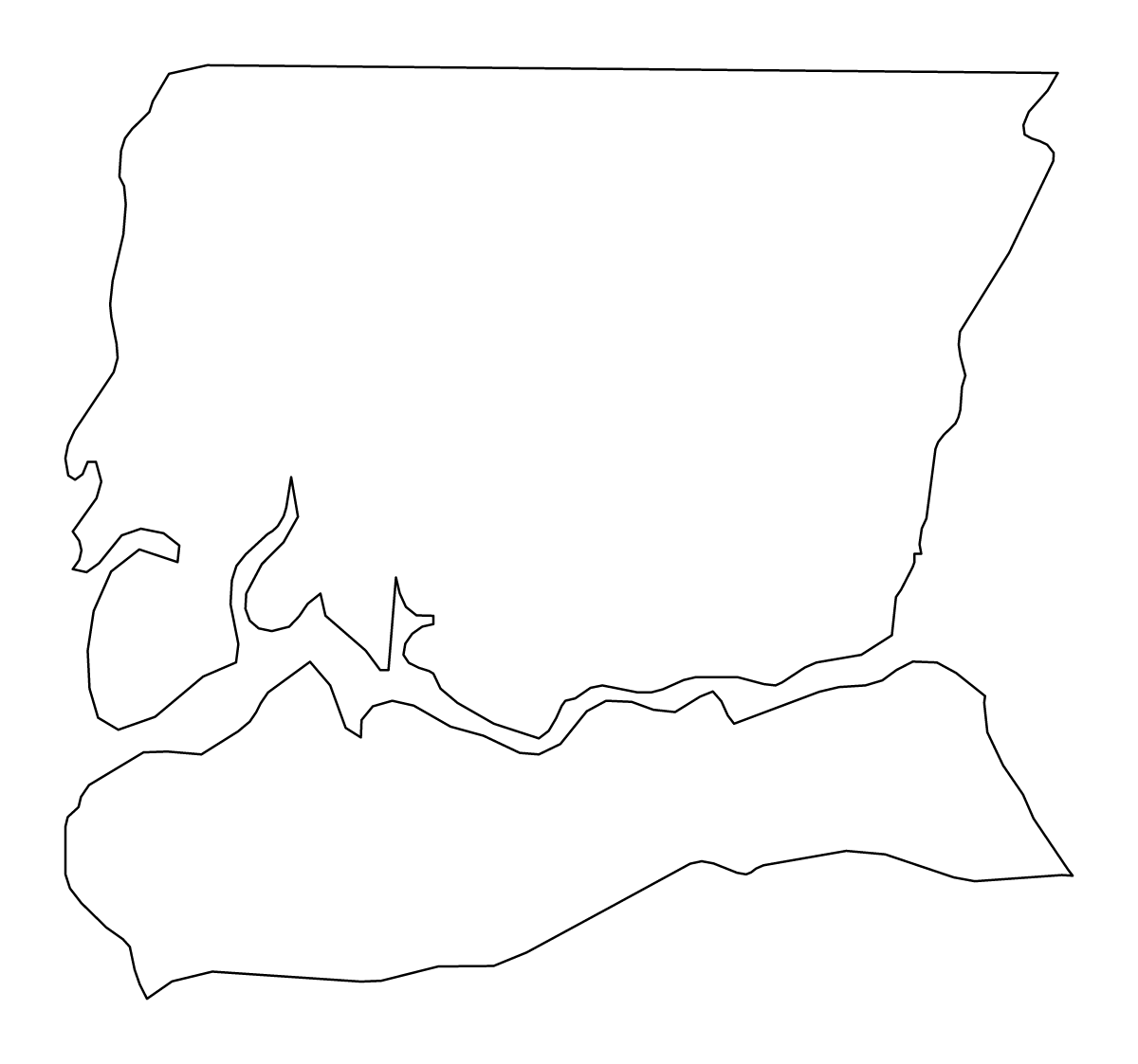 Mapa de contorno de Ziguinchor, Senegal.