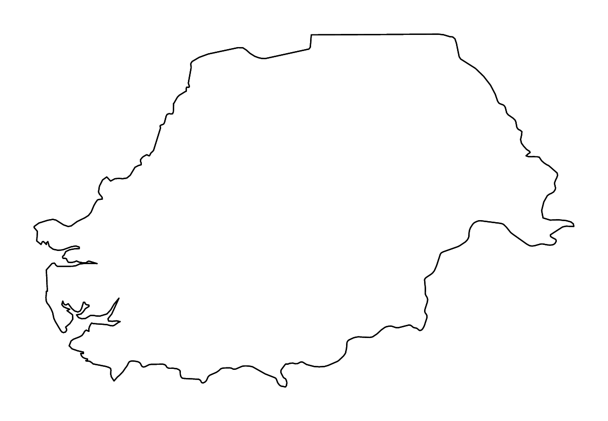 Mapa de contorno de Northern, Sierra Leone con ríos.