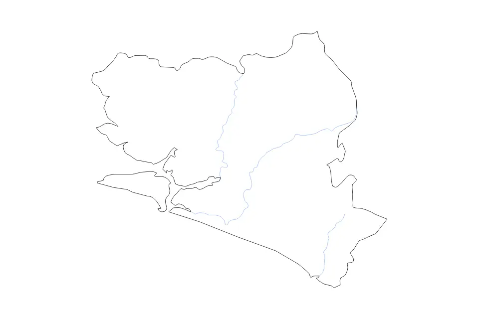 Outline map of Southern, Sierra Leone with subdivision borders and rivers.