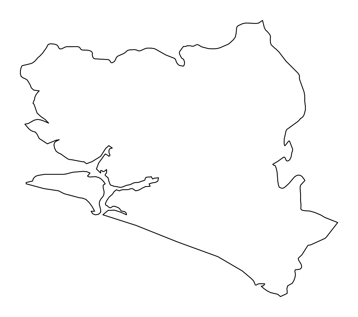 Mapa de contorno de Southern, Sierra Leone con ríos.