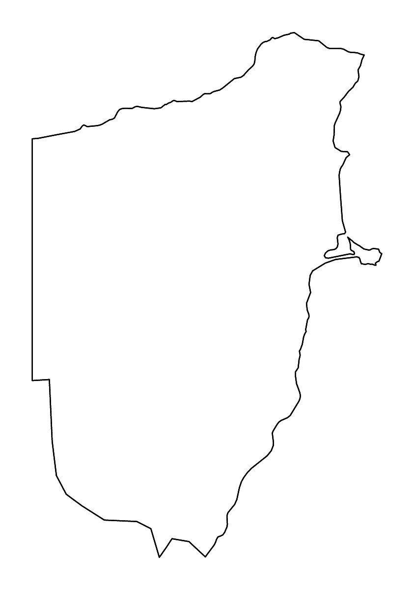 Mapa de contorno de Bari, Somalia con ríos.