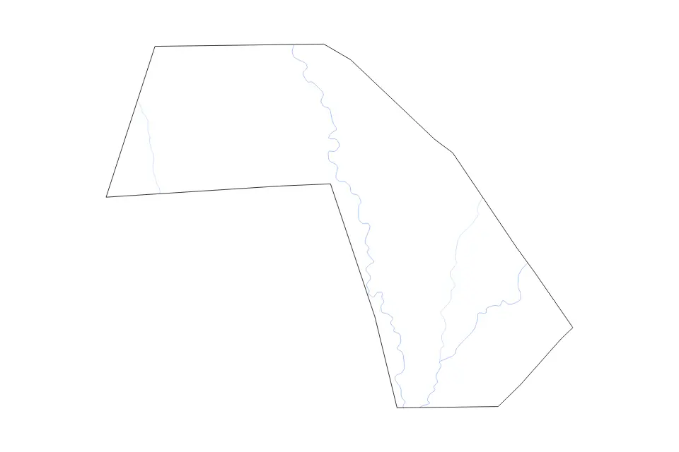 Outline map of Middle Juba, Somalia with subdivision borders and rivers.