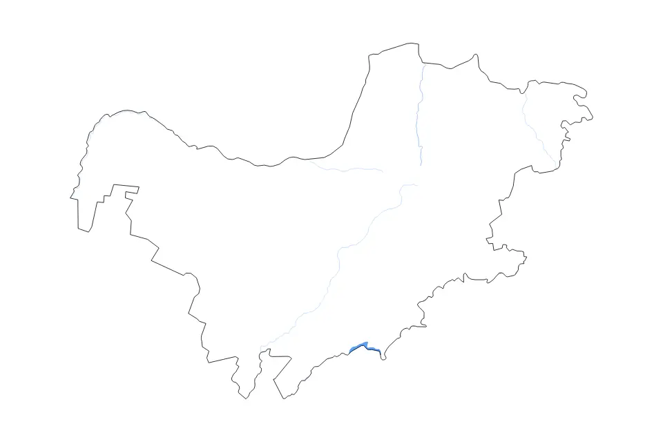 Outline map of North West, South Africa with subdivision borders and major lakes and rivers.