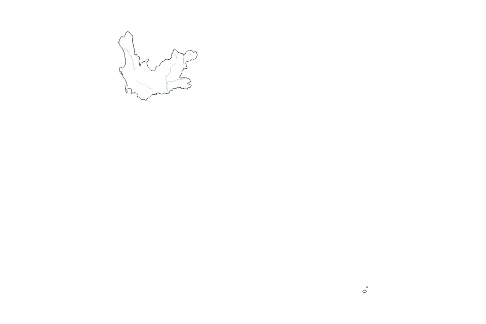 Outline map of Western Cape, South Africa with subdivision borders and rivers.