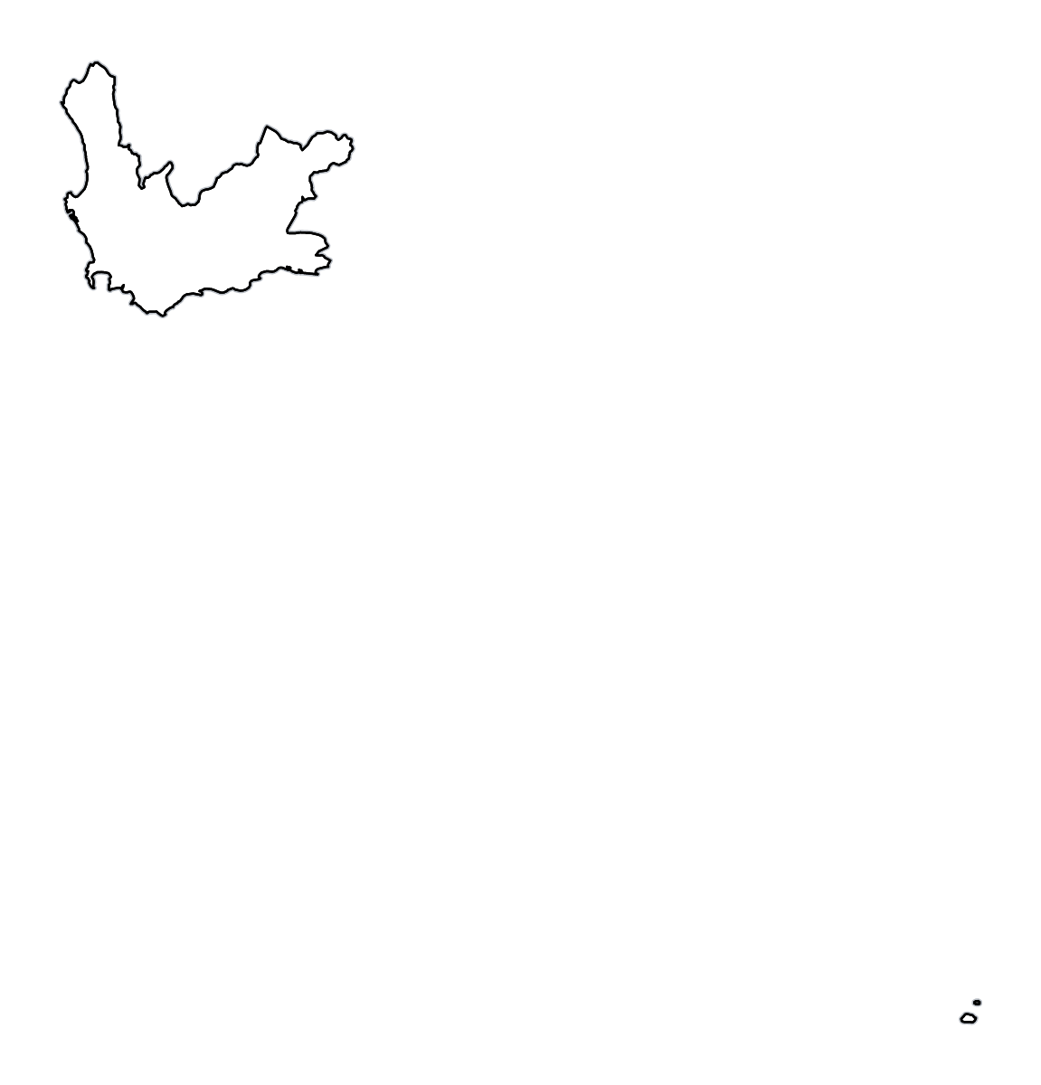 Mapa de contorno de Western Cape, South Africa con ríos.