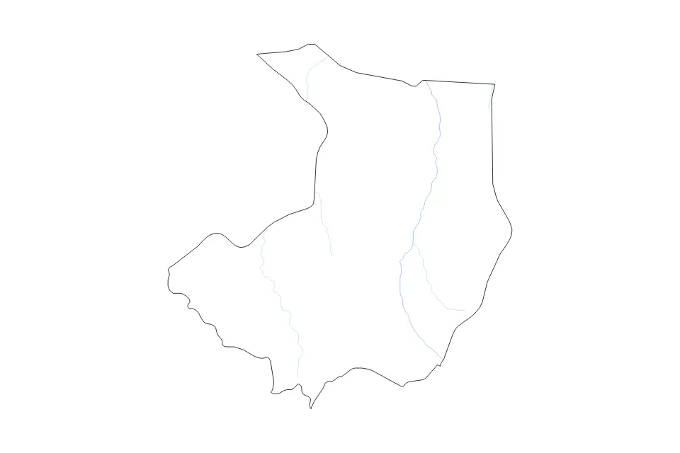 Mapa de Central Equatoria, South Sudan de tipo contorno y ríos para África, con contorno y ríos con límites limpios.