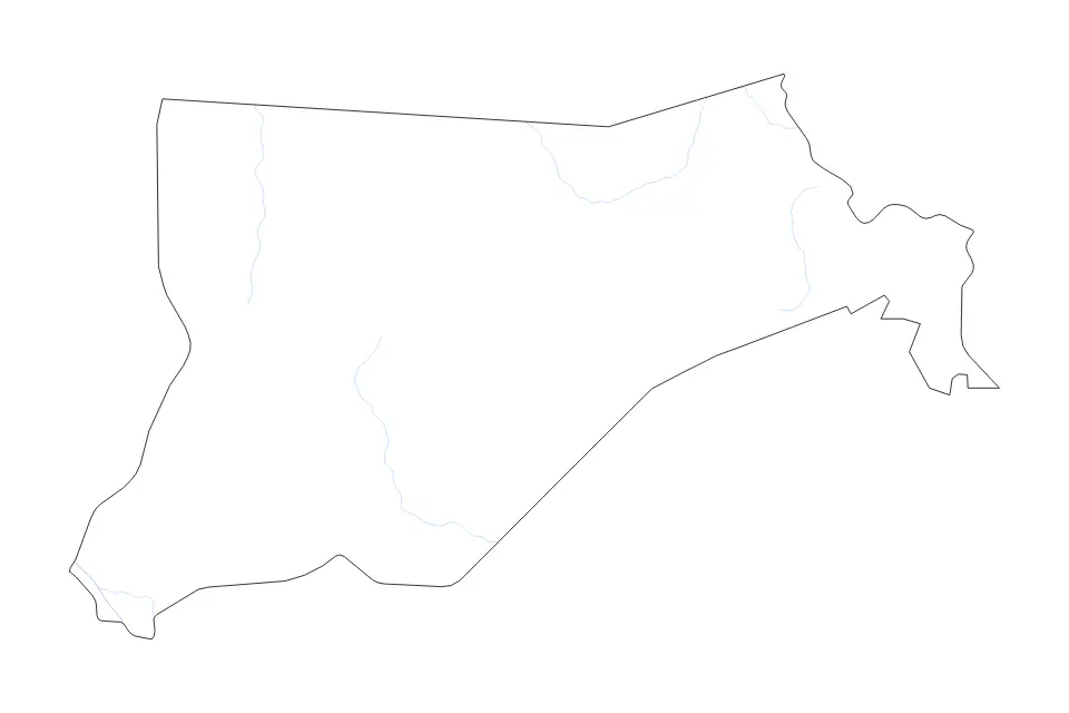 Outline map of Eastern Equatoria, South Sudan with subdivision borders and rivers.