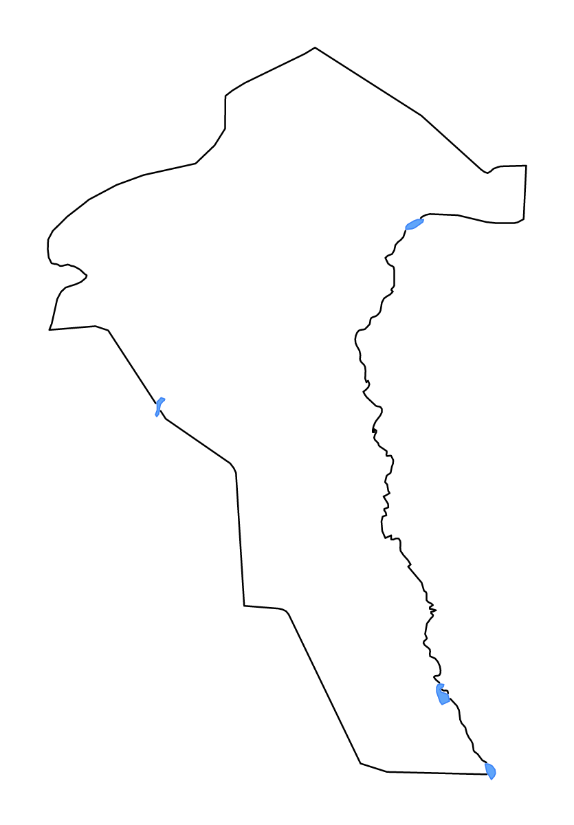 Mapa de contorno de Unity, South Sudan con lagos y ríos.