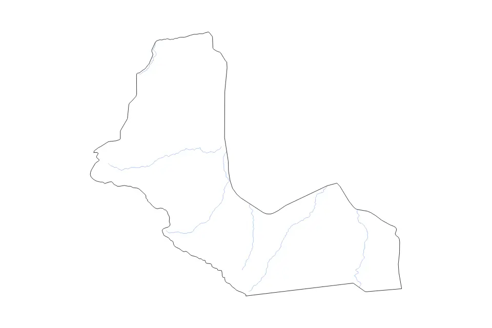 Mapa de Western Bahr el Ghazal, South Sudan de tipo contorno y ríos para África, con contorno y ríos con límites limpios.
