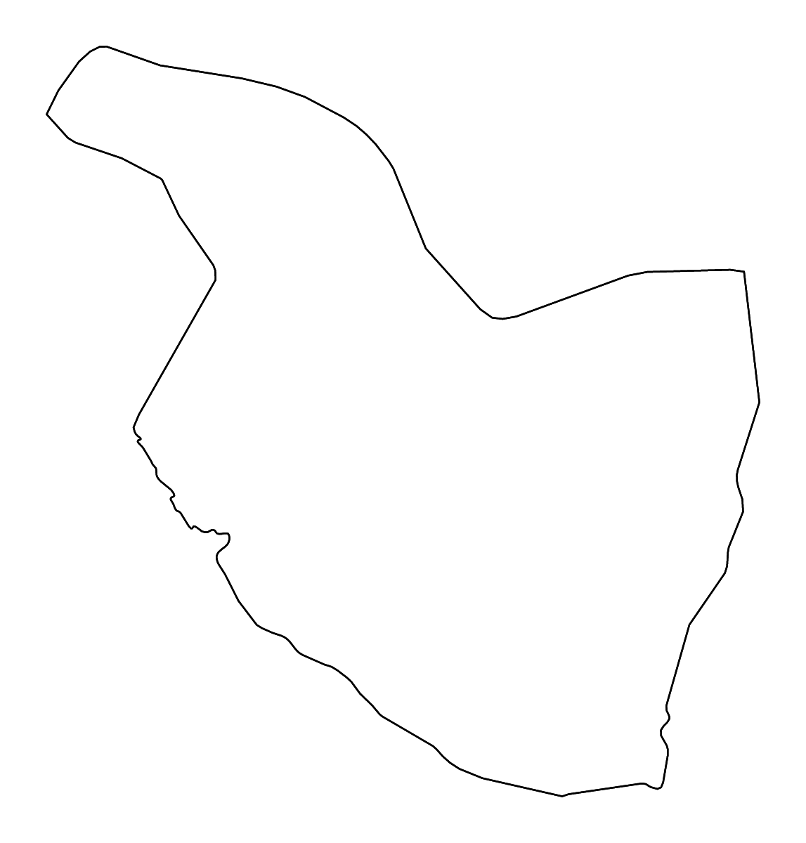 Mapa de contorno de Al Qadarif, Sudan con ríos.