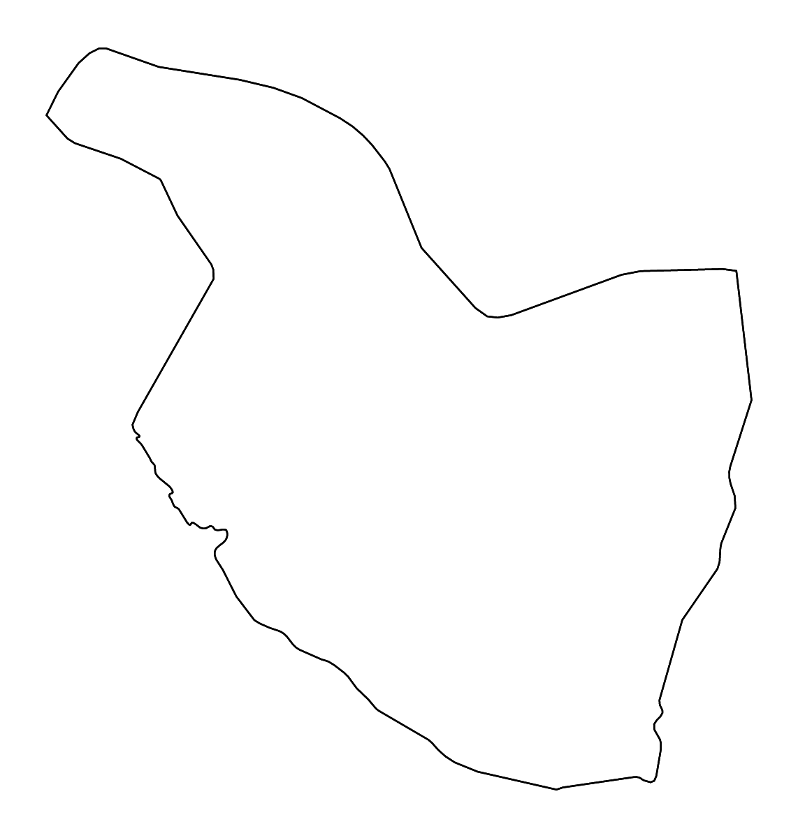 Mapa de contorno de Al Qadarif, Sudan con ríos.