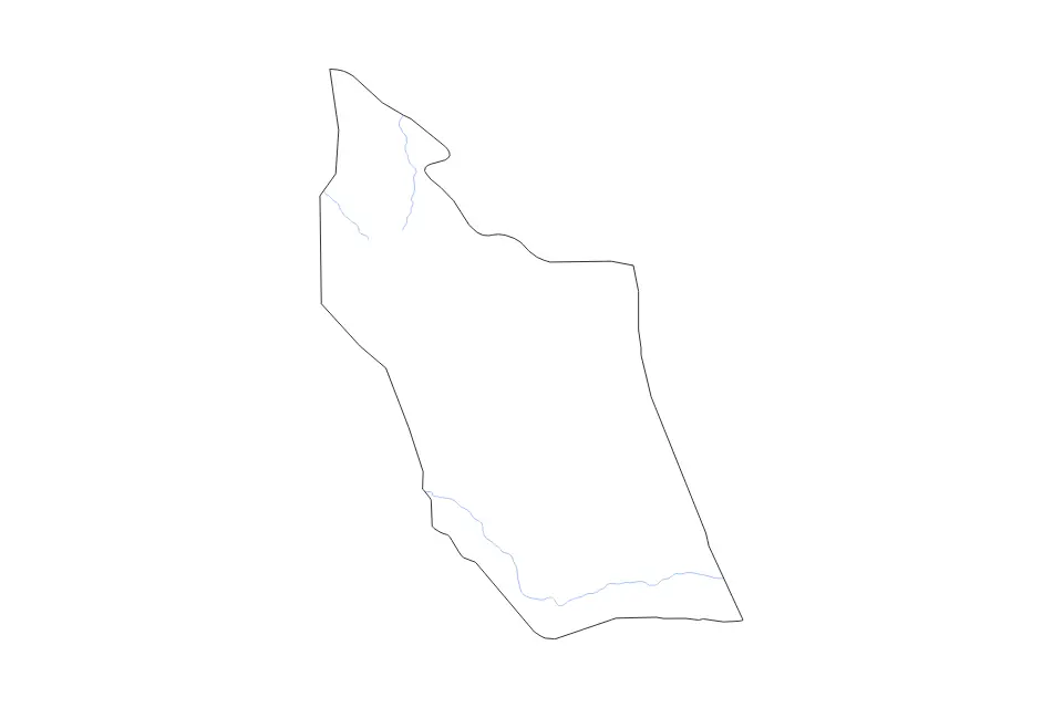 Outline map of East Darfur, Sudan with subdivision borders and rivers.