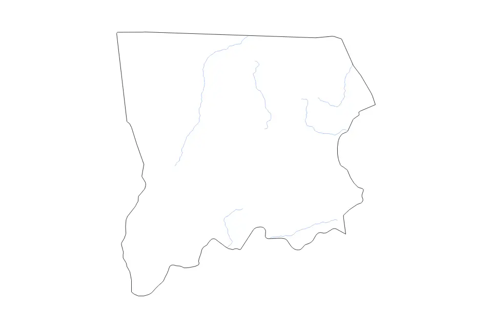 Outline map of North Kordofan, Sudan with subdivision borders and rivers.