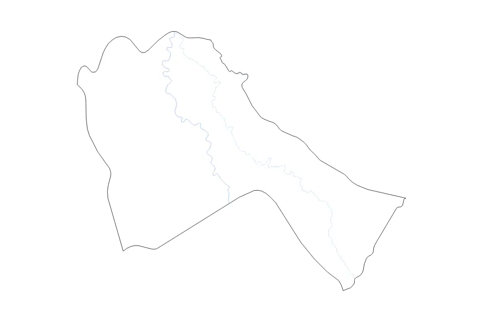Outline map of Sennar, Sudan with subdivision borders and rivers.